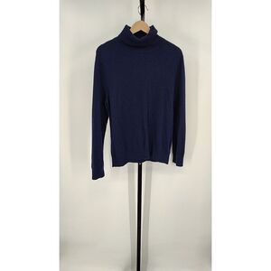 Quince Women Mongolian Cashmere Turtleneck Sweater TRUE Navy Sleeved Top L